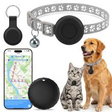 Cat GPS Tracker with Collar, Dog Tracker, Real-Time Tracking Cat/Dog GPS Tracker No Monthly Fees, Compatible with iOS and Android