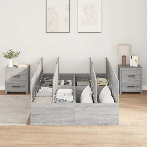 VidaXL vidaXL Storage Bed Frame Grey Sonoma 120 x 190 cm Engineered Wood 1
