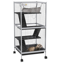PawHut Rolling Small Animal Cage for Chinchillas Ferrets Kittens W/Ramp Grey