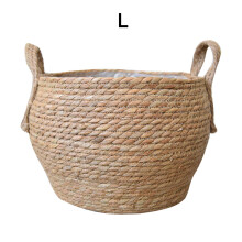 Håndlavet rustik kurv af halm, multifunktionel vævet kurv til gange og stuer, 19 cm diameter og 15 cm højde af halmplantepotte, naturlig