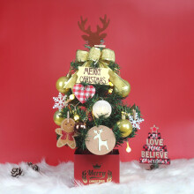 Albero di pino artificiale con decorazioni incluse, mini albero di Natale da 45 cm con luci LED a batteria per decorazioni da tavolo.