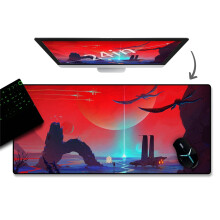 Muismat in synthwave-stijl, extra grote bureauonderlegger met gestikte randen en een ultraglad oppervlak voor gamefanaten.