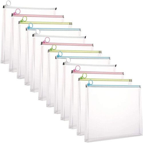 Envelopes plásticos transparentes com fecho zip para documentos, plástico premium resistente a rasgos, expansível com reforço lateral e fecho de