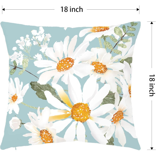 Fronha em algodão e linho com estampa impressionista detalhada, 45x45cm (18x18 polegadas), ideal para decoração de primavera/verão, com zíper 2