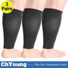 3Pack Wide Calf Compression Sleeves for Women & Men, Plus Size, Graduated Support for Circulation, Pain Relief, Swelling, Travel, Black - ChYoung