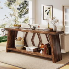 Tribesigns 180 cm Long Sofa Table for Living Room, 2-Tier Narrow Console Table with Storage, Wood Foyer Entryway Couch Table for Hallway, Entrance