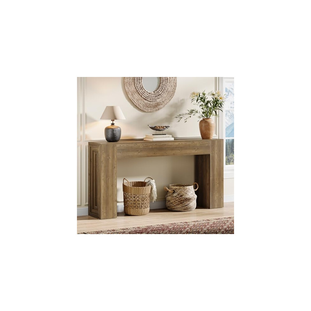 Tribesigns 63-Inch Long Console Table, Farmhouse Narrow Sofa Table Behind The Couch For Living Room, Entryway, Hallway, Foyer, Natural Brown