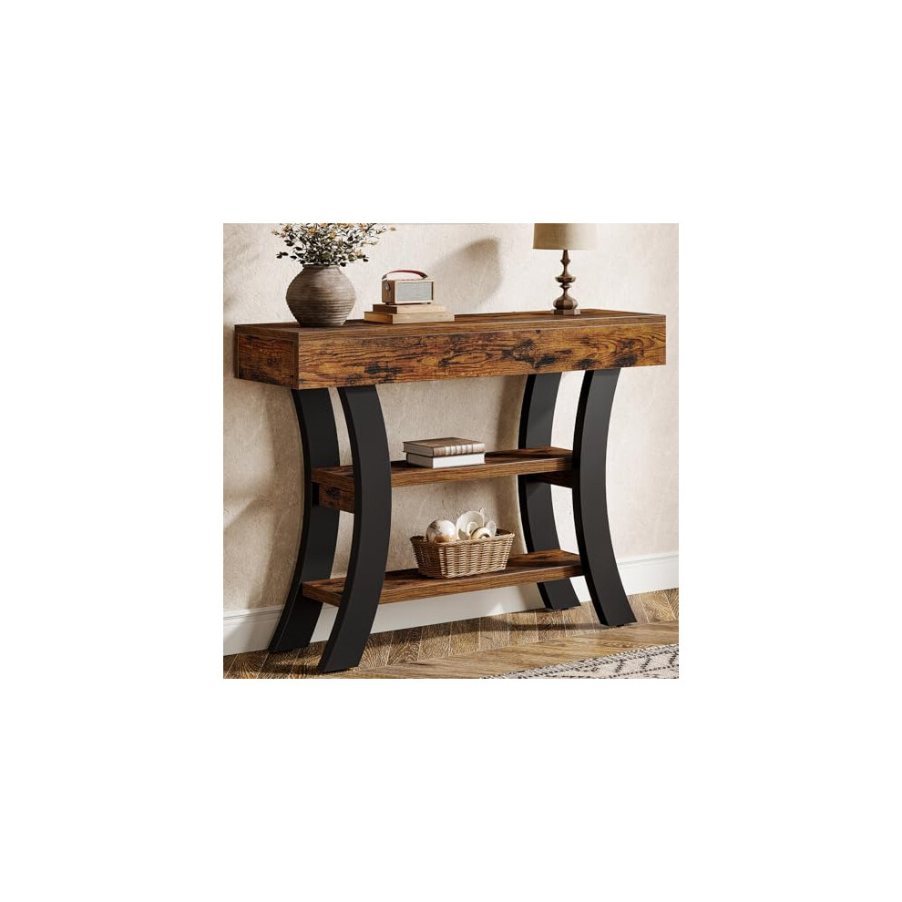 Tribesigns 41" Small Console Table For Entryway, 3-Tier Rustic Sofa Table With Storage Shelves And Curved Frame For Living Room, Entry, Hallway,