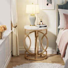 Tribesigns Modern Round End Table with Thick Faux Marble Top, Side Table Cocktail Table with Unique O-Shaped Base, Midcentury Accent Table Nightstand