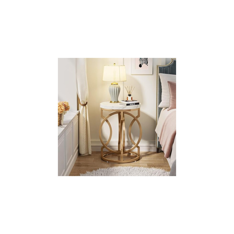 Tribesigns Modern Round End Table With Thick Faux Marble Top, Side Table Cocktail Table With Unique O-Shaped Base, Midcentury Accent Table Nightstand