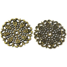 100pcs Brass Vintage Antique Bronze Flat Round Filigree Findings for Crafts 25mm in Diameter