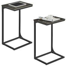 VASAGLE C-Shaped Side Table, Set of 2, Bedside Table, Sofa Side Table, with Metal Frame, Industrial, for Living Room, Bedroom, Grey Oak and Ink Black