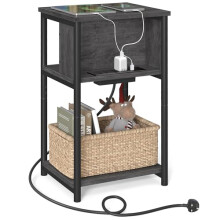 VASAGLE Slim Side Table with Charging Station, Narrow Bedside Table with 2 AC Outlets 2 USB Outlets, 30 x 34 x 58 cm, for Living Room, Bedroom,