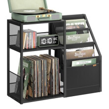 VASAGLE Record Player Stand, 3-Tier Side Table, Vinyl Record Storage up to 140 Albums, End Table for Living Room, Bedroom, Ebony Black LET276B01