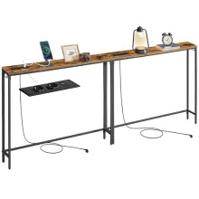 VASAGLE Set of 2 Console Tables with Charging Station, Slim Behind Sofa Tables, 15 x 100 x 80 cm, 2 Hooks, Easy Assembly, for Hallway, Living Room,