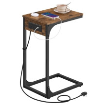 VASAGLE C-Shaped Side Table, End Table with Charging Station, for Couch, Sofa, Adjustable Feet, for Bedroom, Living Room, 2 USB Ports and Outlets,