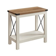 VASAGLE 2-Tier End Table, Side Table with Bottom Shelf, Nightstand for Small Spaces, for Living Room, Bedroom, Farmhouse Style, Rustic White and Honey