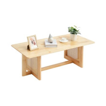 VEVOR Rectangular Rattan Coffee Table with Rubber Wood Top, 47-Inch Modern Boho Storage, Natural Legs for Living Room, Bedroom & Small Spaces
