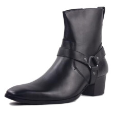 OTTO ZONE Dress Boot for Men Leather Chukka Designer Boots Casual Heel Shoes Zipper-up, Black With Belt, 6.5 UK