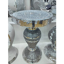 Biznest Silver Mirrored Table Modern Flower Stand Bed Side For Lamp Romany With Border 60x40cm