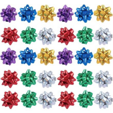 50 Pcs Colorful 1 Inch Gift Bows Mini Christmas Bows Metallic Star Bows Party Gifts Wrapping Bows Adhesive Holiday Presents Bows for Valentine's Day,