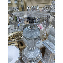 Biznest Silver Mirrored Side Table Modern Infinity Stands Bed Side Sparkle Border