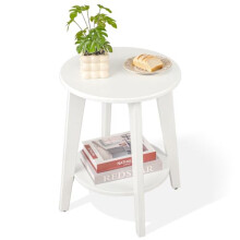 FEUFOAM Small End Side Table Wooden Round End Table with Lower Shelf White Nightstand Sofa Tables for Small Spaces, Living Room, Bedroom