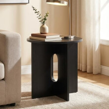 Ya-Home Side Table Retro 50cm Round End Table with Cross-Leg Design, Small Wooden Coffee Table for Living Room/Bedroo/Office, Black