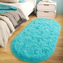 Soft Fluffy Area Rug for, Teal Blue Fuzzy Shaggy Oval Throw Rugs for Bedside, Non-Slip Cozy Plush Shag Carpet for Room Dorm Room, 2.6 x 5.3