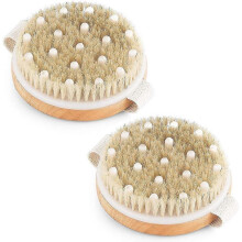 Lot de 2 brosses sèches pour le corps et le bain, brosse pour le dos et la douche, poils naturels.
