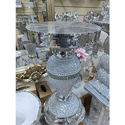 Biznest Silver Mirrored Side Table Modern Infinity Stands Bed Side Sparkle Border 1