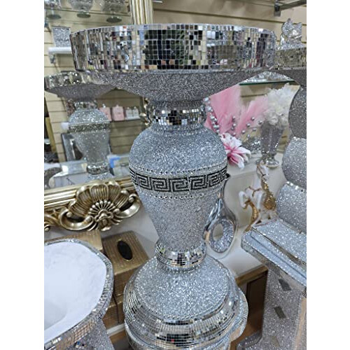 Biznest Silver Mirrored Side Table Modern Infinity Stands Bed Side Sparkle Border 2