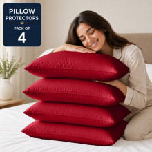 (Pack of 4, Red) Pillow Protectors 50x75cm - 100% Microfiber Pillowcovers- Washable & Anti Allergic Designed for All Pillows