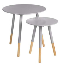 Premier Housewares Viborg Round Side Table, Wood, Grey, Set of 2