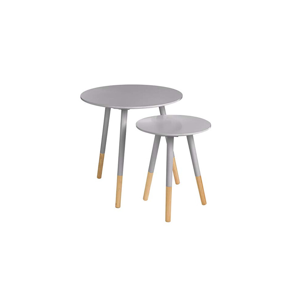 Premier Housewares Viborg Round Side Table, Wood, Grey, Set Of 2