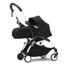 Stokke YOYO3 Stroller with Newborn Pack (Black) - Includes Frame (White), Mattress, Five-Point Harness, Extendable Canopy, Padded Shoulder Strap &