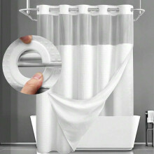 No Hook Shower Curtain with Snap in Fabric Liner Set Less Time Waffle Shower Curtain for Bathroom 75" L x 72" W,White