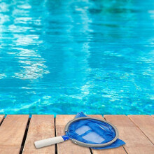 Bladfanger til swimmingpool med dyb netpose, kraftig affaldsnet til spa-dam, 1 stk., blå