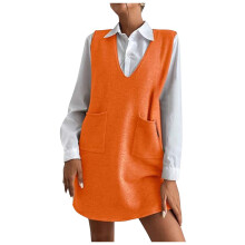 Sweater,Women Vest Sleeveless Double Layer Comfortable Solid Color Fashion Women Vest Daily Wear,Pink Sweater,02 Orange,M