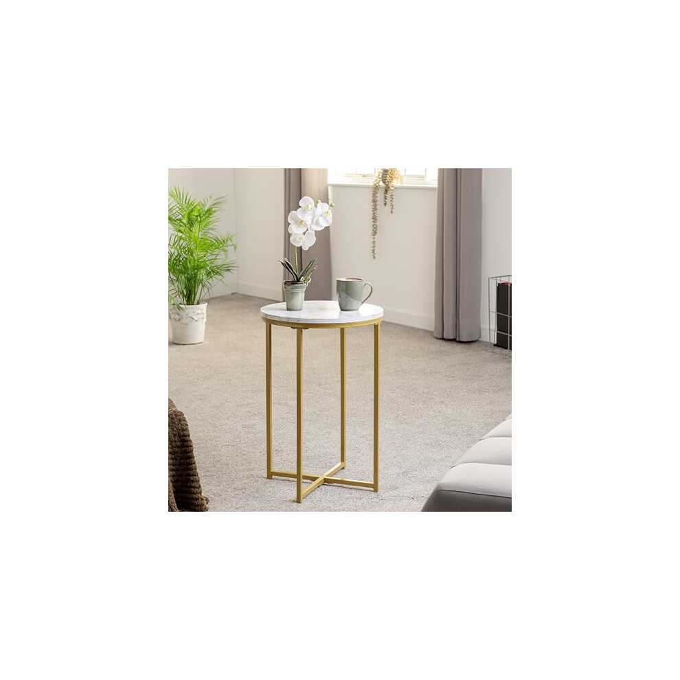 Seconique Dallas Side Table In Marble/Gold Effect