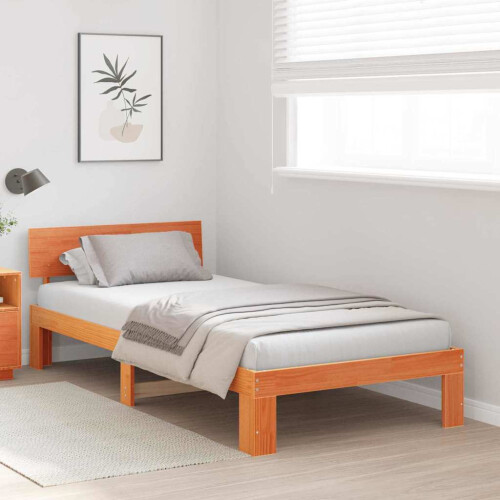 VidaXL vidaXL Bed Frame with Headboard Wax Brown 100 x 200 cm Solid Pine Wood 1