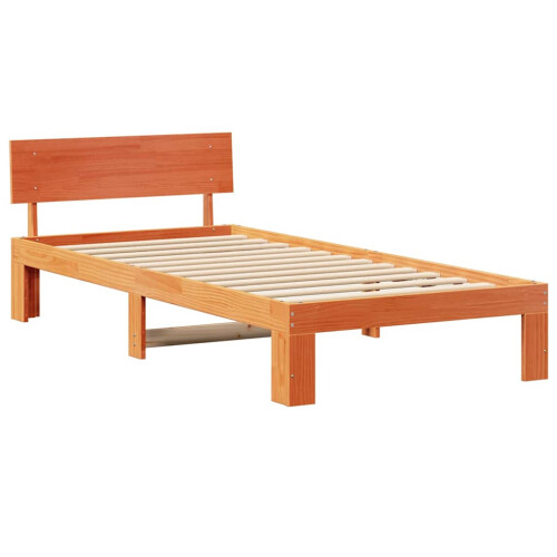 VidaXL vidaXL Bed Frame with Headboard Wax Brown 100 x 200 cm Solid Pine Wood 2