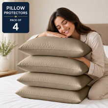 (Pack of 4, Beige) Pillow Protectors 50x75cm - 100% Microfiber Pillowcovers- Washable & Anti Allergic Designed for All Pillows