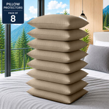 (Pack of 8, Beige) Pillow Protectors 50x75cm - 100% Microfiber Pillowcovers- Washable & Anti Allergic Designed for All Pillows