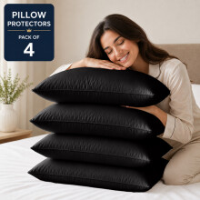 (Pack of 4, Black) Pillow Protectors 50x75cm - 100% Microfiber Pillowcovers- Washable & Anti Allergic Designed for All Pillows