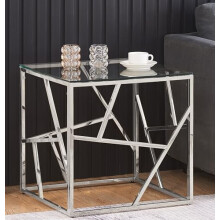 Comfy Living Glass and Metal Square End Table Side Table, Gold or Silver (Silver)