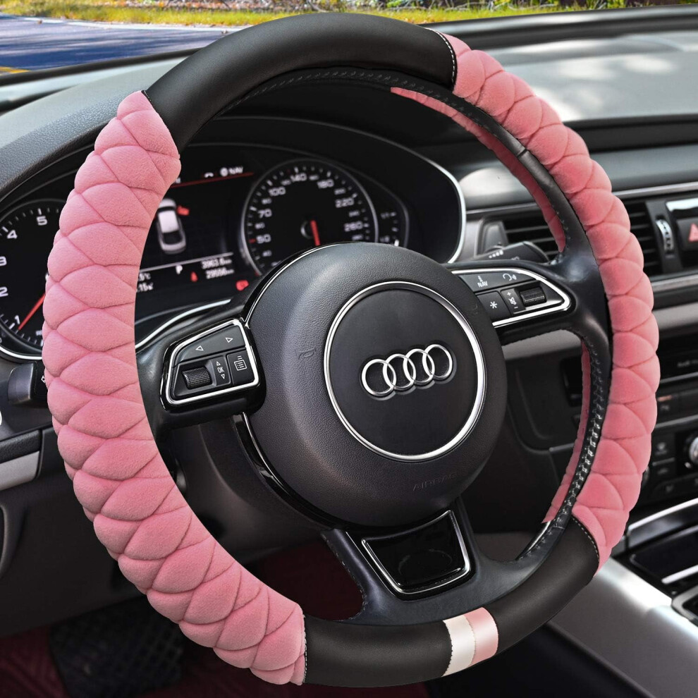 Fluffy Steering Wheel Cover Soft, Short Plush Steering Wheel Cover For Women With Universal 14.5-15 Inch Pink 9353595476059