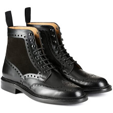 Black On Black Brogue Boot - The Charlie New Orleans by Joseph Cheaney in Calf Leather & Suede - F Standard Width - Size 9