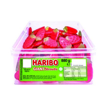 Haribo Giant Strawbs with Free Thank You Sticker - Fruit Flavour Gums - 880g Tub