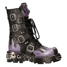 New Rock M-591-S5 PURPLE FLAME PUNK BOOTS Black Leather Gothic Heavy Biker - black 11